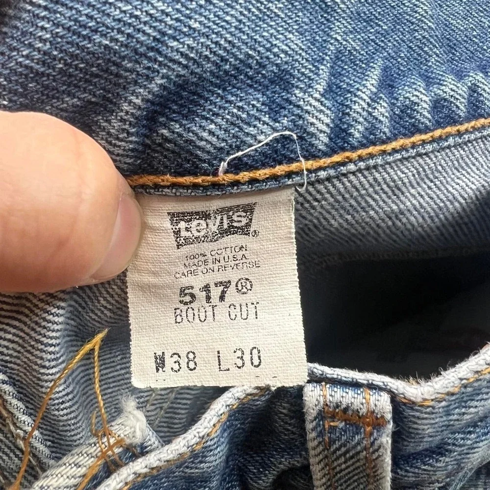 Vintage Levis 517 Boot Cut Jeans USA 90s Light Wash Faded Denim 38x30 Cowboy